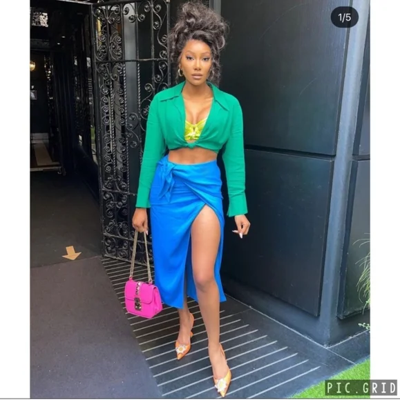 Zara * wrap midi knot blue skirt - Picture 11 of 16